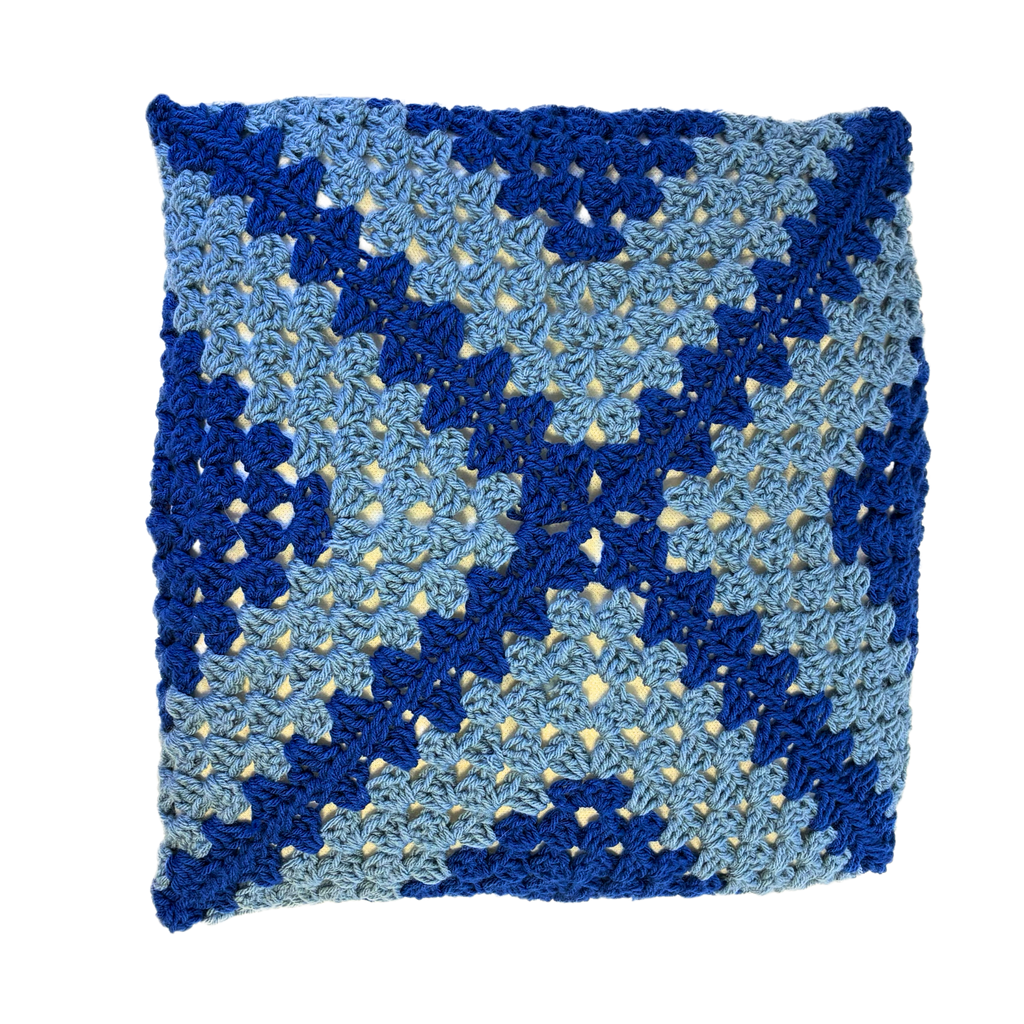 Red and Blue Reversible Granny Square Throw Pillow
