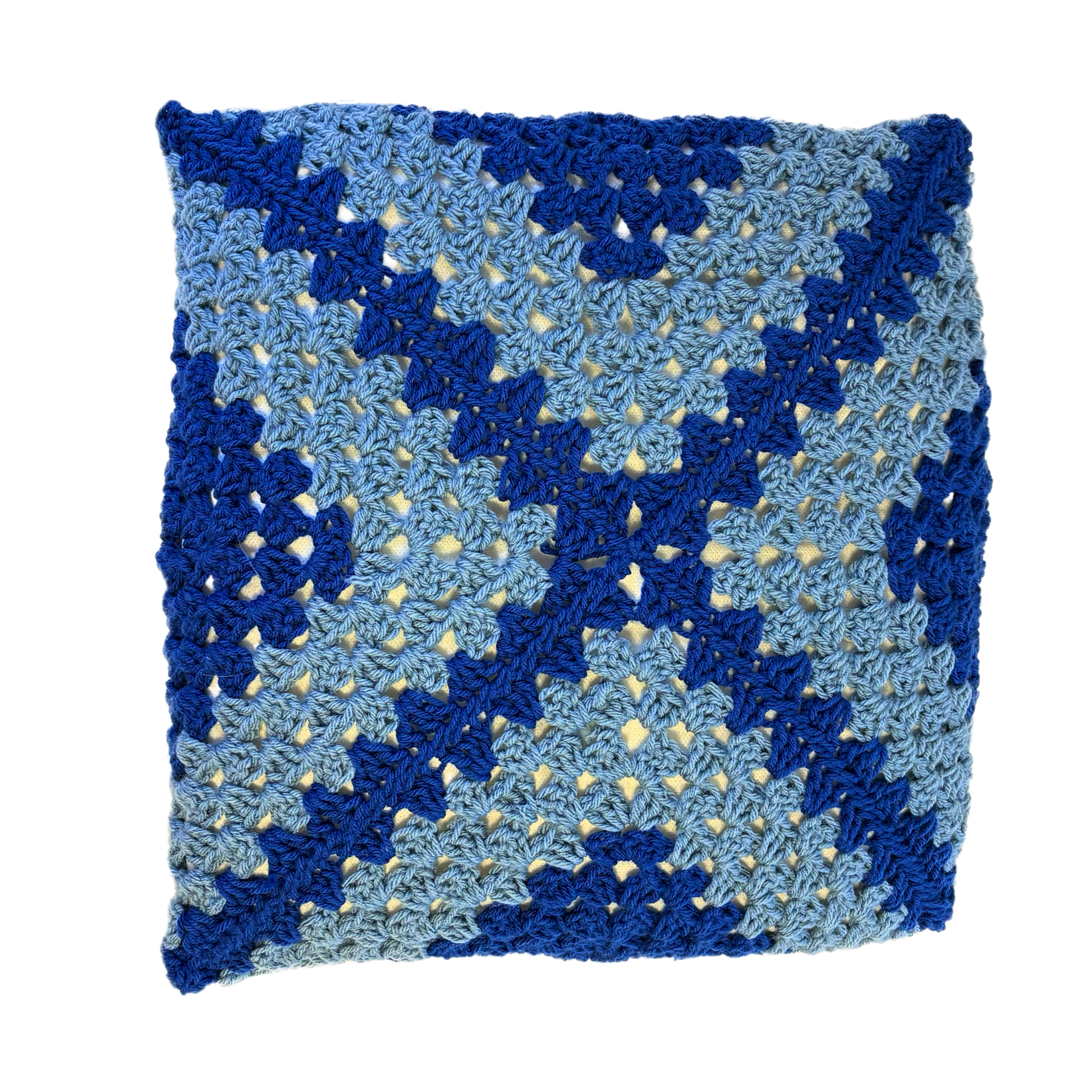 Red and Blue Reversible Granny Square Throw Pillow