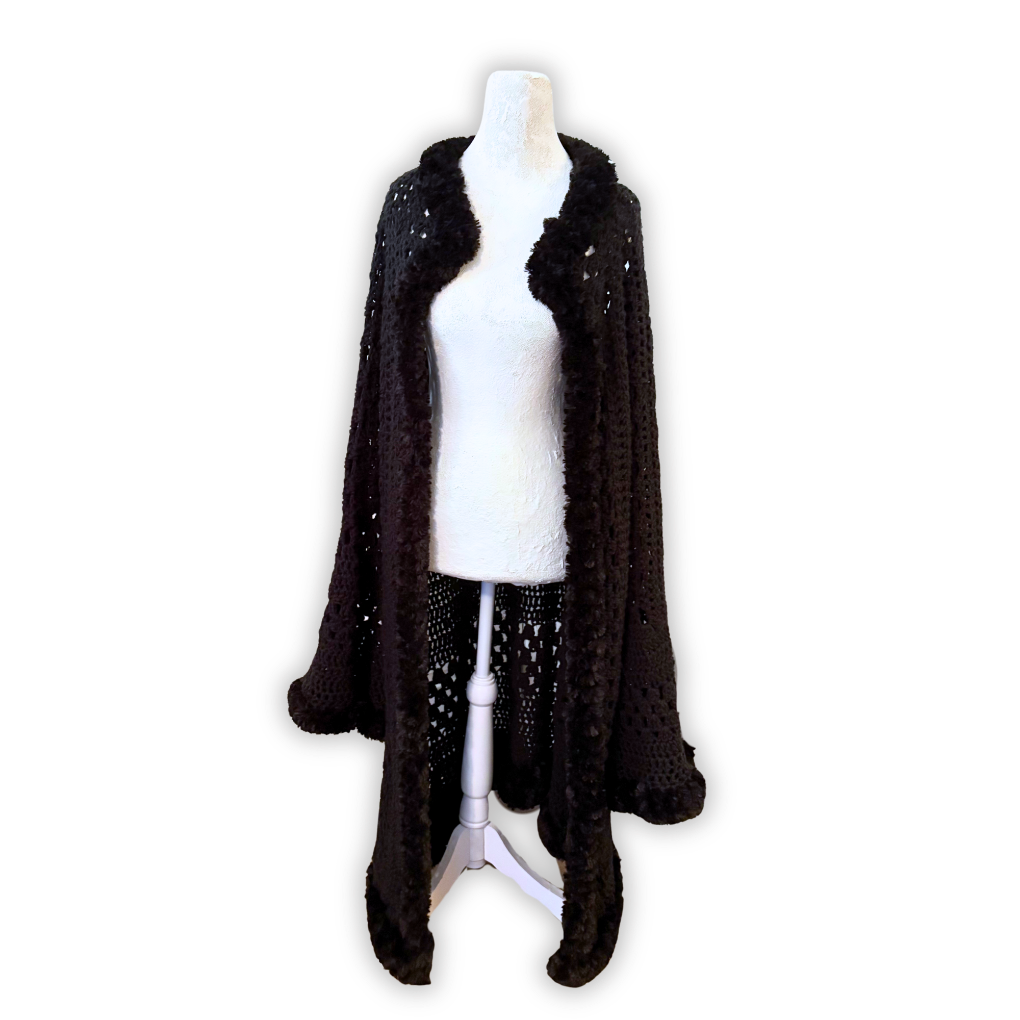 “Jennifer” Faux Fur Trim Full Length Cardigan