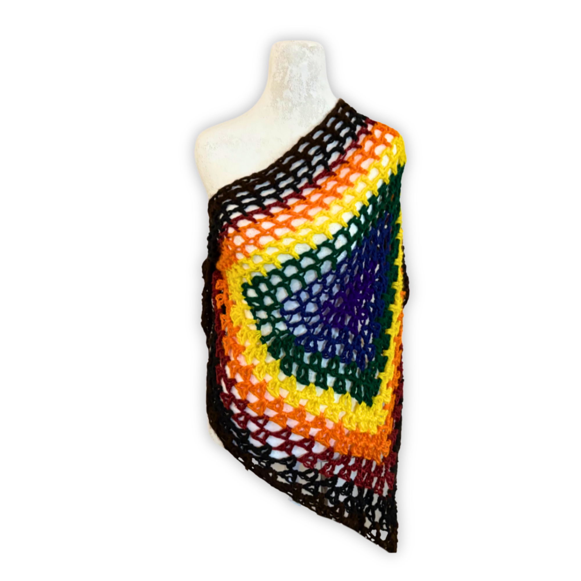 Rainbow Gay Pride Black and Brown Trim Triangular Tie Up Wrap Shawl/Skirt