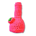 Pink crochet bong toy on a white background
